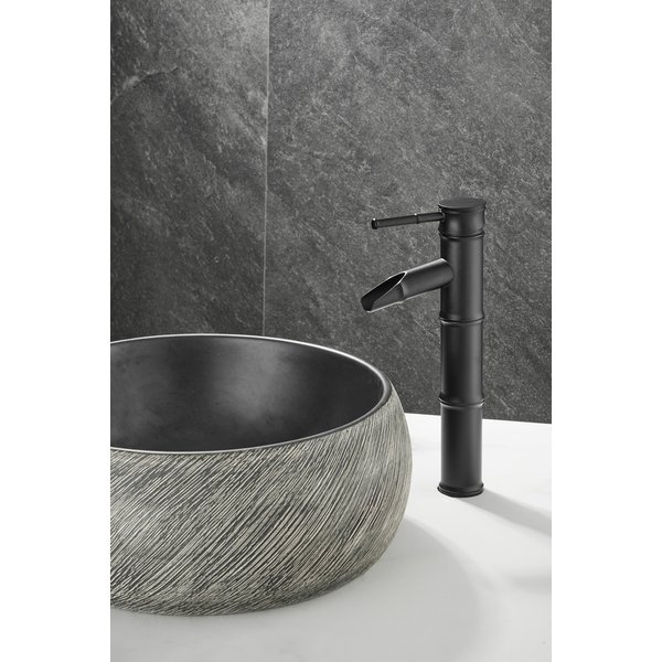 Saniclear Bamboo hoge wastafelkraan met waterval uitloop zwart