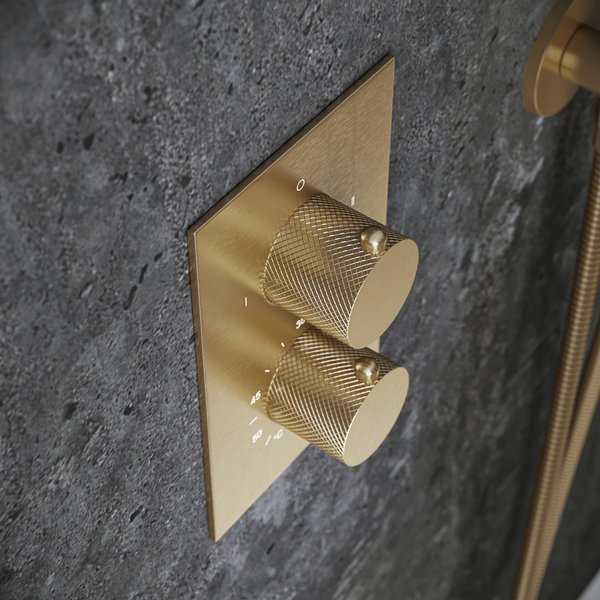 Saniclear Brass Curved inbouw thermostaat met inbouwdeel geborsteld messing - mat goud