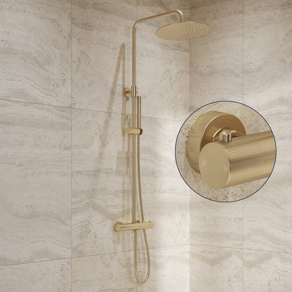 Saniclear Brass Stripes opbouw regendouche geborsteld messing / mat goud met 30cm hoofddouche