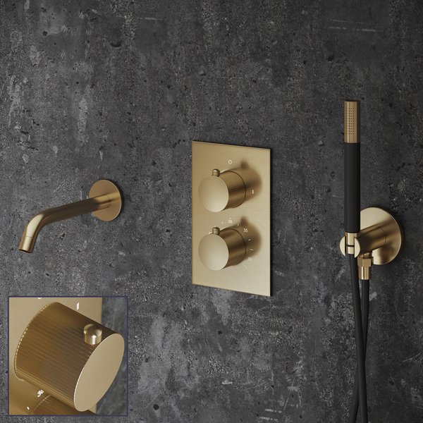 Saniclear Brass Stripes Pro inbouw badkraan geborsteld messing - mat goud