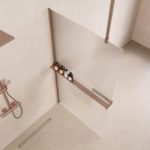 Saniclear Bright inloopdouche 90cm met handdoekhouder en ribbelglas geborsteld koper