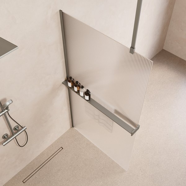 Saniclear Bright inloopdouche 110cm met handdoekhouder en ribbelglas RVS