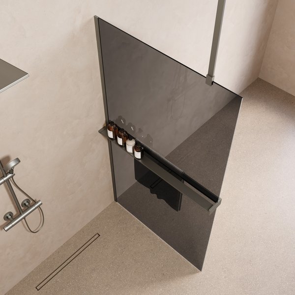 Saniclear Bright inloopdouche 100cm met handdoekhouder en rookglas RVS
