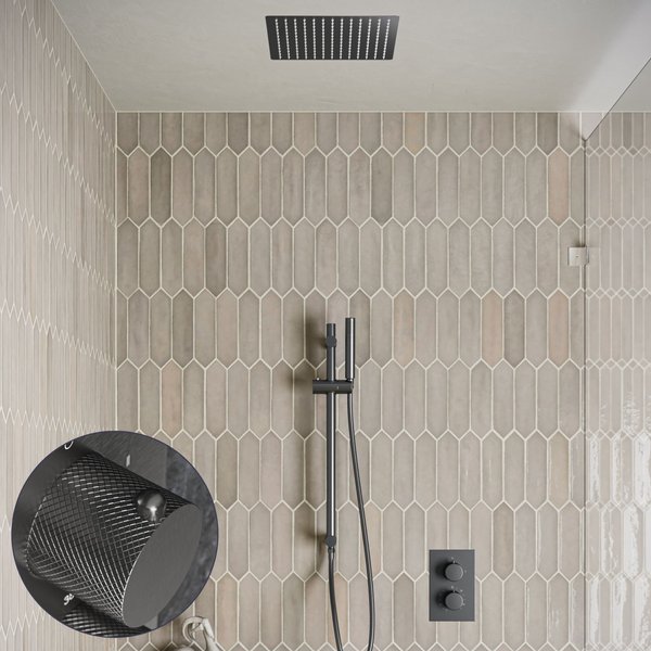 Saniclear Cube Curved inbouw regendouche met inbouw douchekop 30x30cm, glijstang en staafhanddouche verouderd ijzer - gunmetal