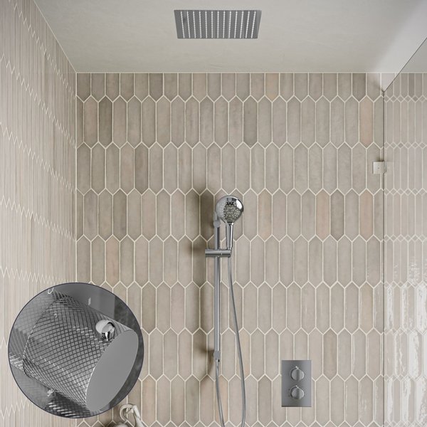 Saniclear Cube Curved inbouw regendouche met inbouw douchekop 30x30cm, glijstang en 2 standen handdouche chroom