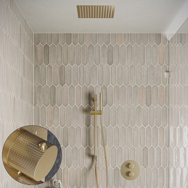 Saniclear Cube Curved inbouw regendouche rond met inbouw douchekop 30x30cm, glijstang en staafhanddouche geborsteld messing - mat goud