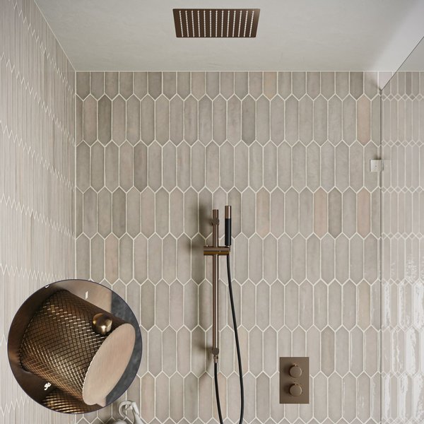 Saniclear Cube Curved Pro inbouw regendouche met inbouw douchekop 30x30cm, glijstang en staafhanddouche verouderd messing