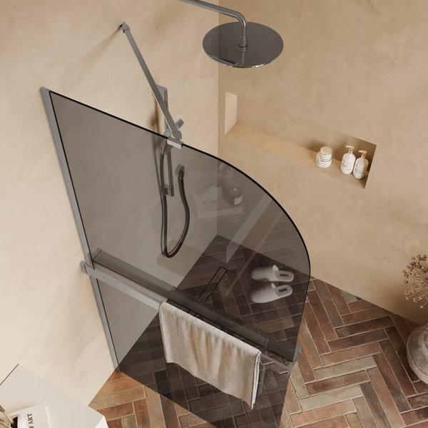 Saniclear Dawn afgeronde inloopdouche 90cm chroom met rookglas en handdoekhouder