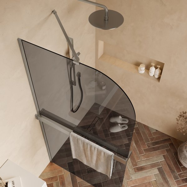 Saniclear Dawn afgeronde inloopdouche 120cm RVS met rookglas en handdoekhouder