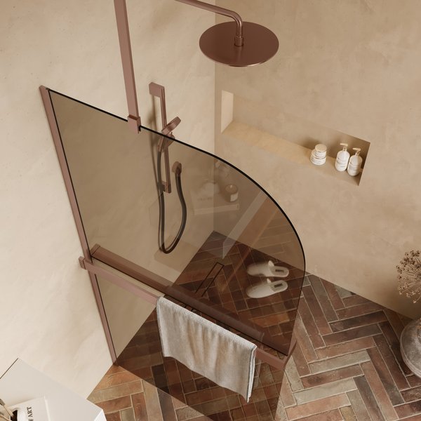 Saniclear Eclipse afgeronde inloopdouche 90cm geborsteld koper met bronsglas en handdoekhouder