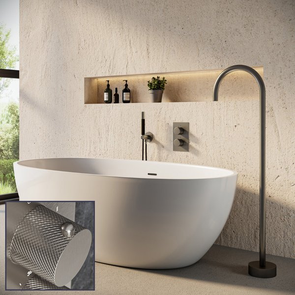 Saniclear Exclusive Curved Pro inbouw badkraan met vrijstaande uitloop RVS