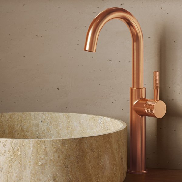 Saniclear Highriser Curved wastafelkraan geborsteld koper