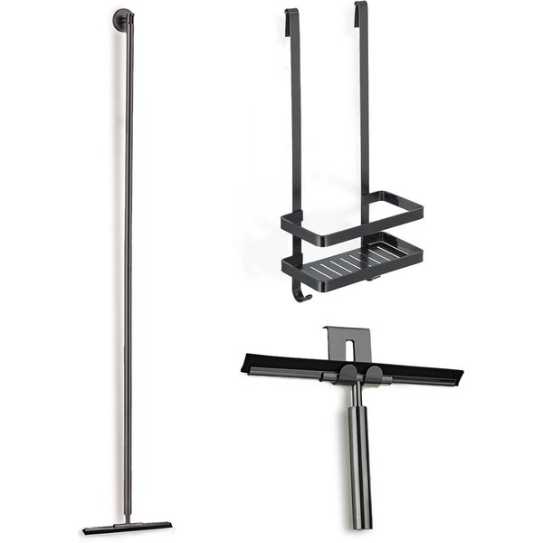 Saniclear Iron douche accessoiresset met wissers en shampoohouder verouderd ijzer - gunmetal