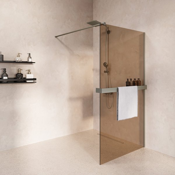 Saniclear Metric inloopdouche 80cm met handdoekhouder en bronsglas RVS