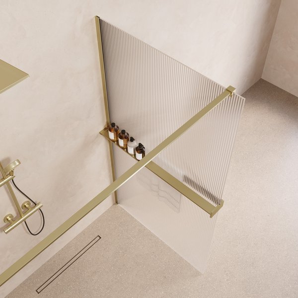 Saniclear Metric inloopdouche 100cm met handdoekhouder en ribbelglas geborsteld messing - mat goud