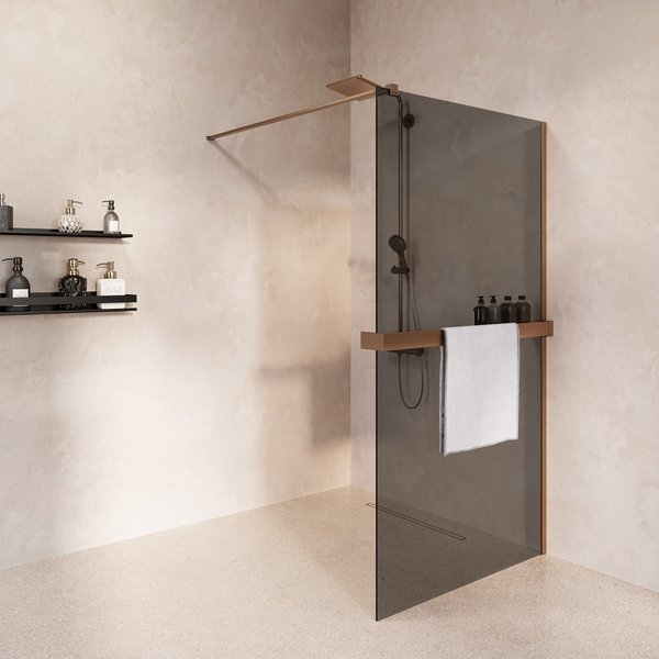 Saniclear Metric inloopdouche 100cm met handdoekhouder en rookglas verouderd messing