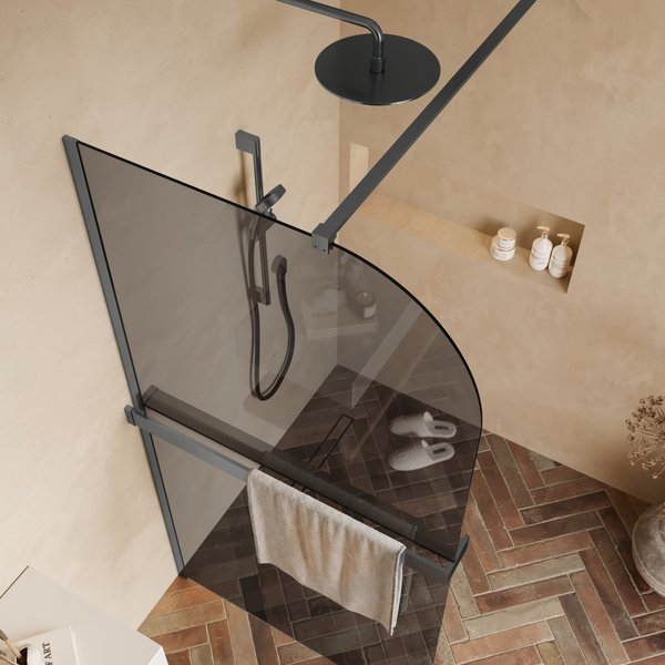 Saniclear Moon afgeronde inloopdouche 90cm verouderd ijzer met rookglas en handdoekhouder