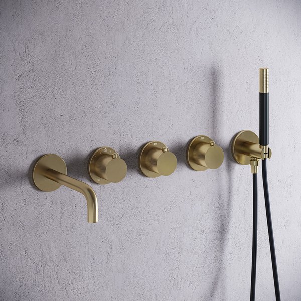 Saniclear Plus Curved Pro inbouw badkraan met 20cm uitloop geborsteld messing - mat goud