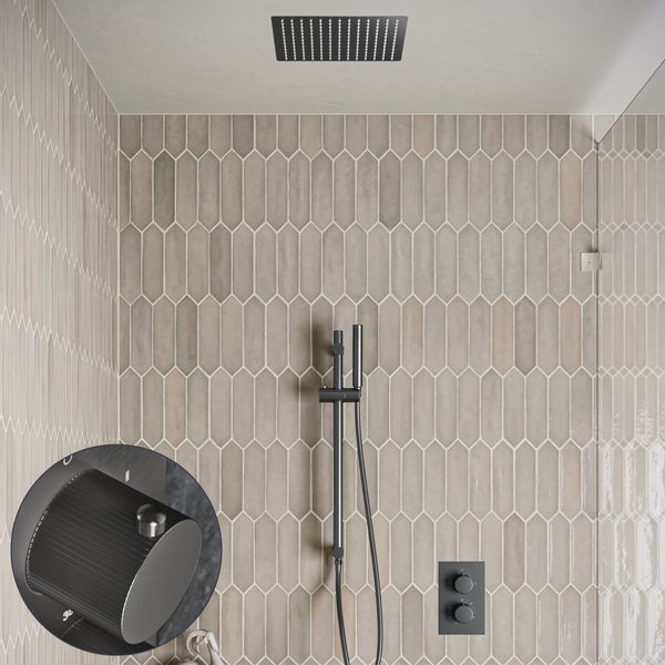 Saniclear Cube Stripes inbouw regendouche met inbouw douchekop 30x30cm, glijstang en staafhanddouche verouderd ijzer - gunmetal