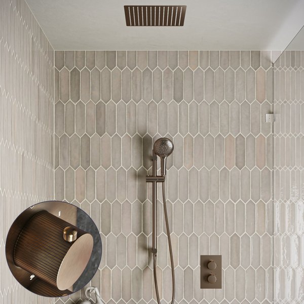 Saniclear Cube Stripes inbouw regendouche met inbouw douchekop 30x30cm, glijstang en 2 standen handdouche verouderd messing
