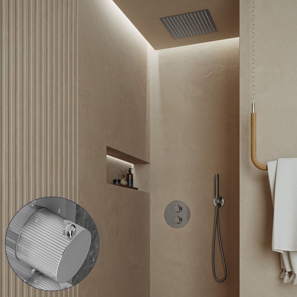 Saniclear Cube Stripes inbouw regendouche rond met inbouw douchekop 30x30cm chroom