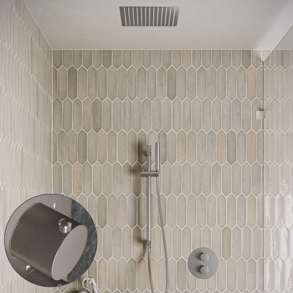 Saniclear Cube Stripes inbouw regendouche rond met inbouw douchekop 30x30cm, glijstang en staafhanddouche RVS