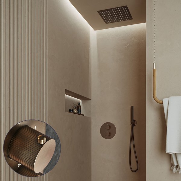Saniclear Cube Stripes inbouw regendouche rond met inbouw douchekop 30x30cm verouderd messing