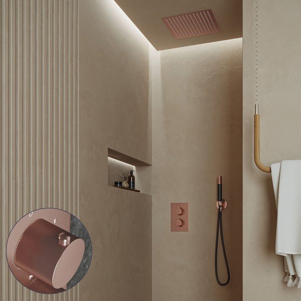 Saniclear Cube Stripes Pro inbouw regendouche met inbouw douchekop 30x30cm en staafhanddouche geborsteld koper