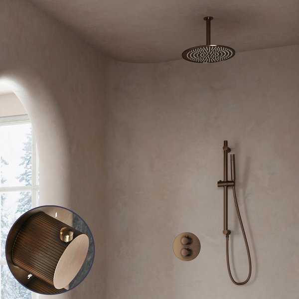 Saniclear Antique Stripes inbouw regendouche rond met 20cm hoofddouche, plafondarm en glijstang verouderd messing