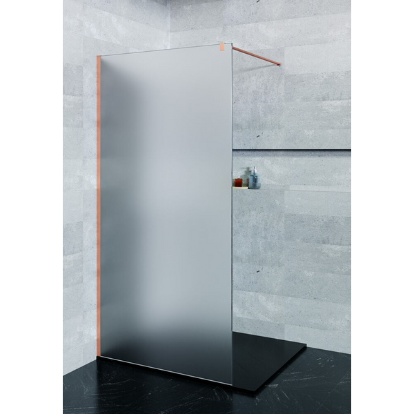 Saniclear Blurred douchewand matglas 100x200cm geborsteld koper profiel