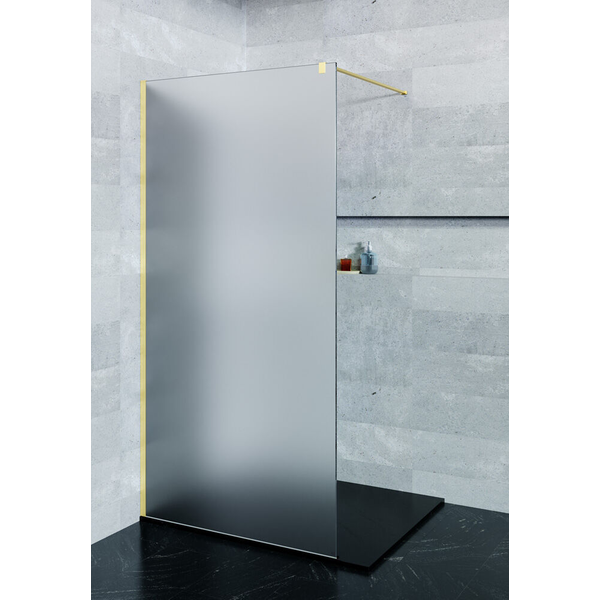Saniclear Blurred douchewand matglas 130x200cm geborsteld messing profiel