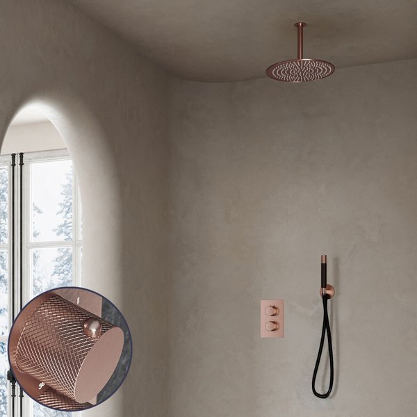 Saniclear Copper Curved Pro inbouw regendouche met 20cm hoofddouche en plafondarm geborsteld koper