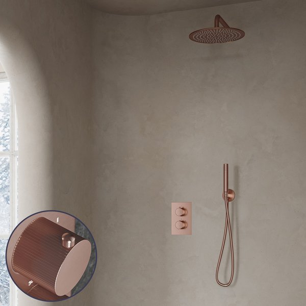 Saniclear Copper Stripes inbouw regendouche met 20cm hoofddouche en muurarm geborsteld koper