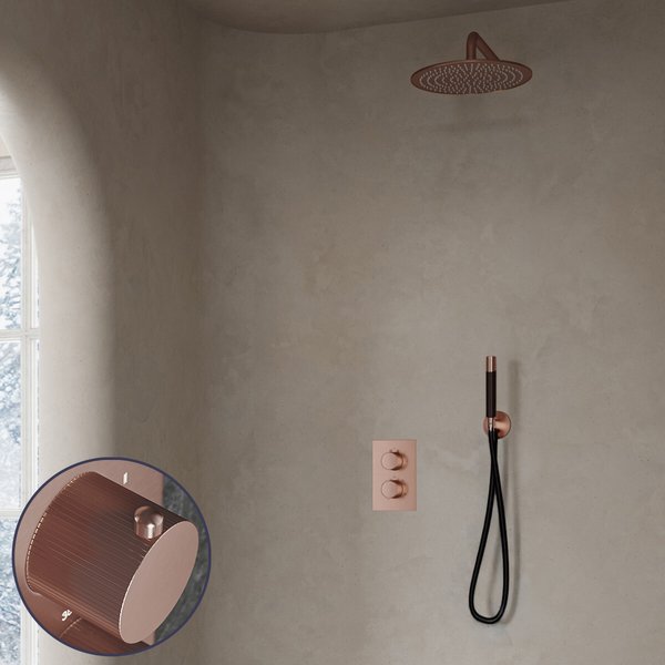 Saniclear Copper Stripes Pro inbouw regendouche met 20cm hoofddouche en muurarm geborsteld koper