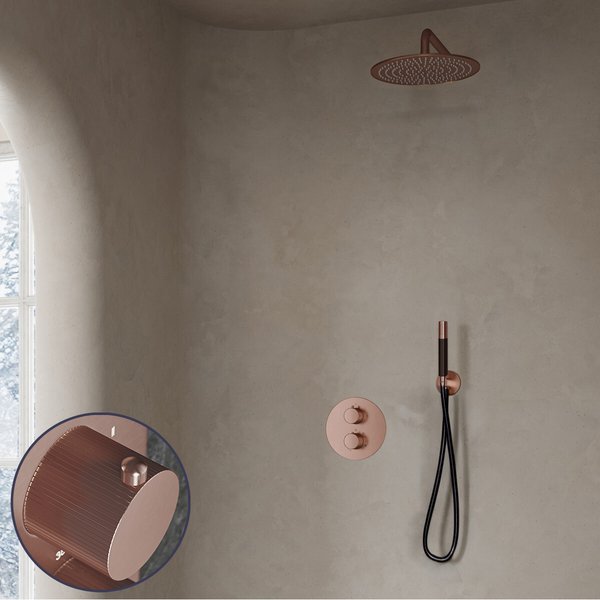 Saniclear Copper Stripes Pro inbouw regendouche rond met 20cm hoofddouche en muurarm geborsteld koper