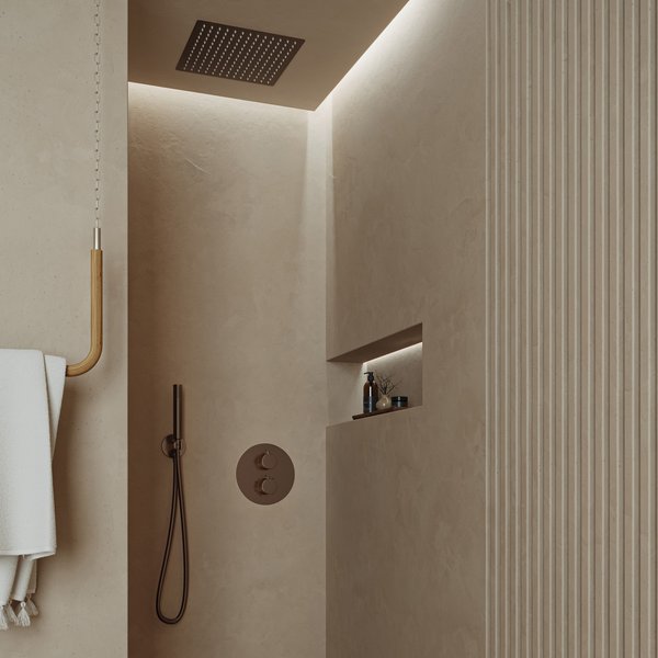 Saniclear Cube inbouw regendouche rond met inbouw douchekop 30x30cm en staafhanddouche verouderd messing