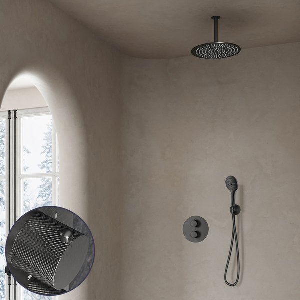 Saniclear Iron Curved inbouw regendouche rond met 20cm hoofddouche, plafondarm en 2 standen handdouche verouderd ijzer - gunmetal