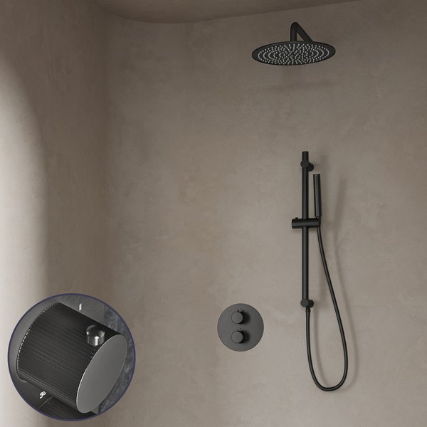 Saniclear Iron Stripes inbouw regendouche rond met 20cm hoofddouche, muurarm en glijstang verouderd ijzer - gunmetal