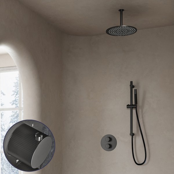 Saniclear Iron Stripes Pro inbouw regendouche rond met 30cm hoofddouche, plafondarm en glijstang verouderd ijzer - gunmetal