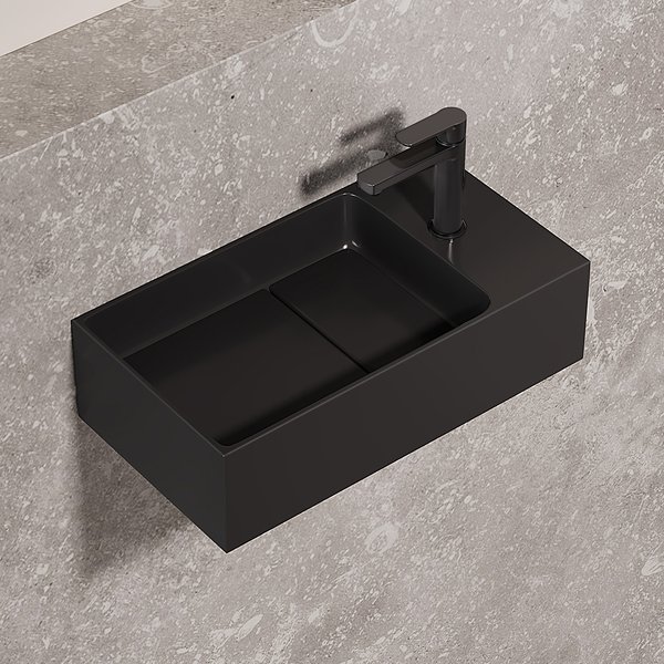 Saniclear Itsie fontein mat zwart met kraangat rechts 39x22x10cm