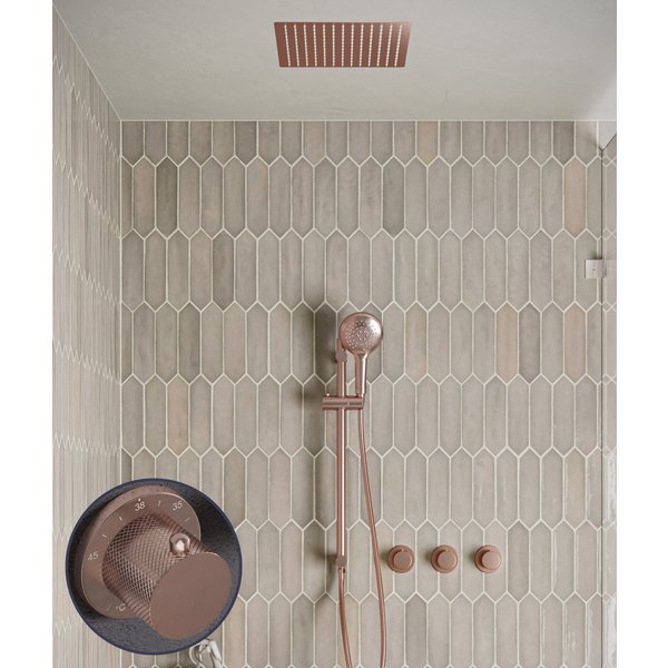 Saniclear Plus Curved inbouw regendouche met inbouw douchekop 30x30cm, glijstang en 2 standen handdouche geborsteld koper