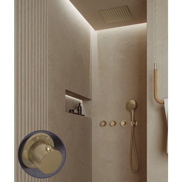 Saniclear Plus Curved inbouw regendouche met inbouw douchekop 30x30cm en 2 standen handdouche geborsteld messing - mat goud