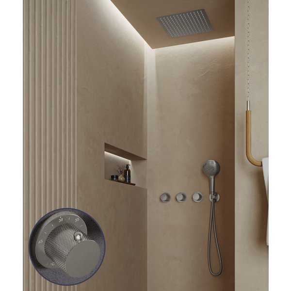 Saniclear Plus Curved inbouw regendouche met inbouw douchekop 30x30cm en 2 standen handdouche RVS