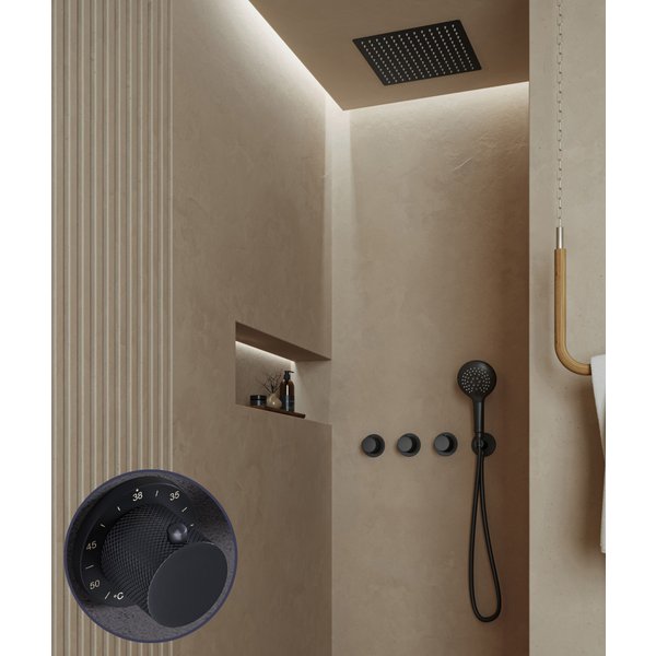 Saniclear Plus Curved inbouw regendouche met inbouw douchekop 30x30cm en 2 standen handdouche zwart mat