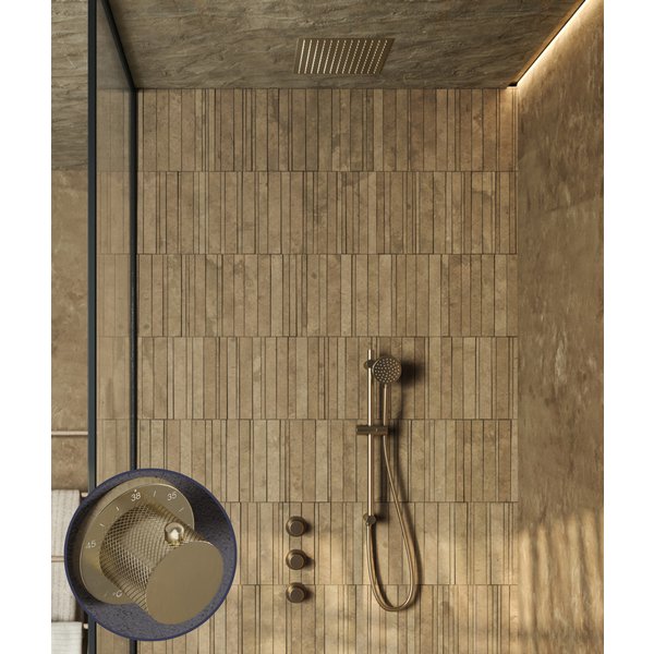 Saniclear Plus Curved inbouw regendouche met inbouw douchekop 30x30cm en glijstang geborsteld messing - mat goud