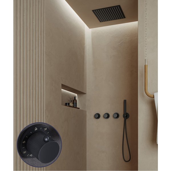 Saniclear Plus Curved inbouw regendouche met inbouw douchekop 30x30cm en staafhanddouche zwart mat