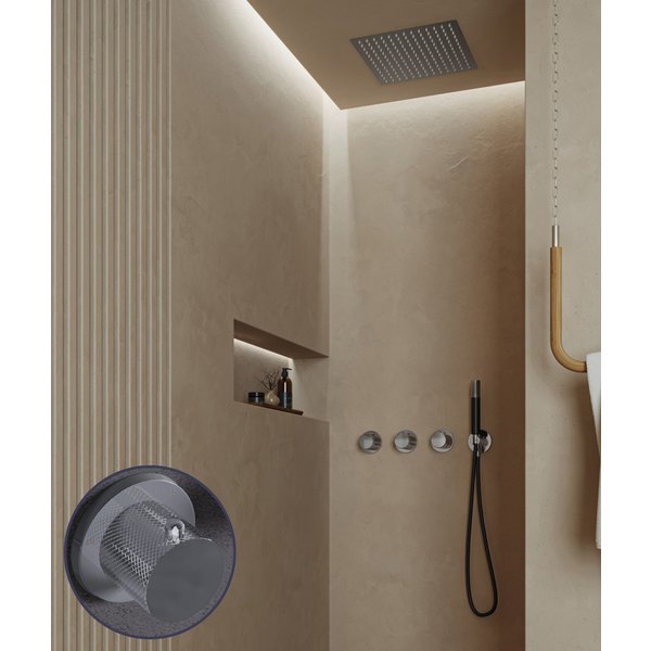 Saniclear Plus Curved Pro inbouw regendouche met inbouw douchekop 30x30cm en staafhanddouche chroom