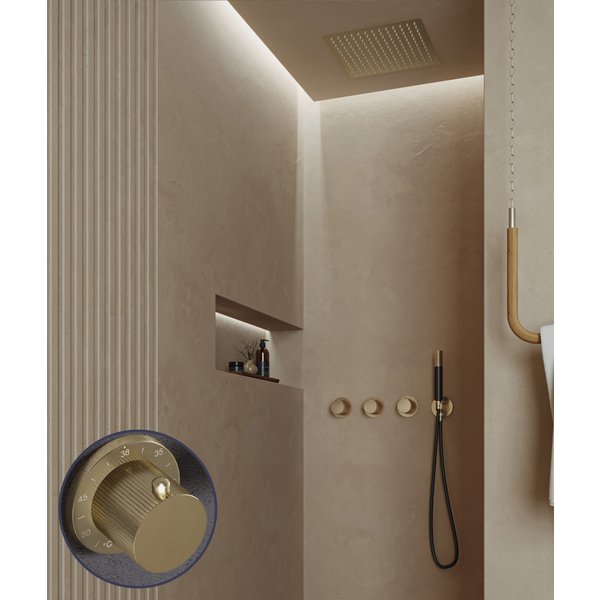 Saniclear Plus Stripes Pro inbouw regendouche met inbouw douchekop 30x30cm en staafhanddouche geborsteld messing - mat goud