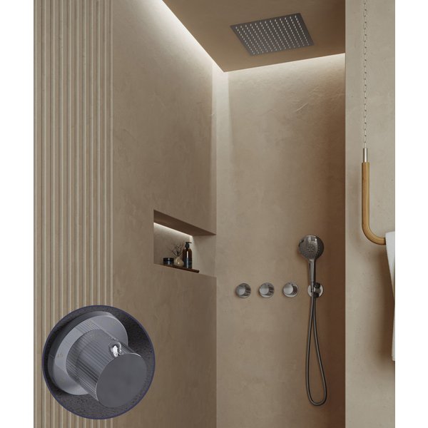 Saniclear Plus Stripes inbouw regendouche met inbouw douchekop 30x30cm en 2 standen handdouche chroom