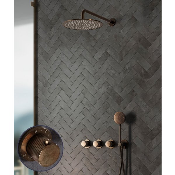 Saniclear Plus Stripes inbouw regendouche met 20cm hoofddouche en muurarm verouderd messing